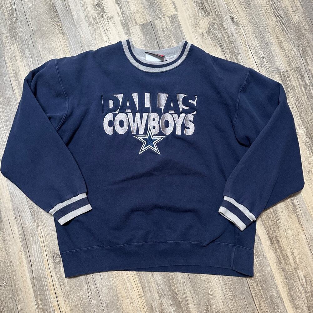 Vtg 90s Dallas Cowboys Pro Player Sweatshirt Mens L Navy Blue NFL Football READ